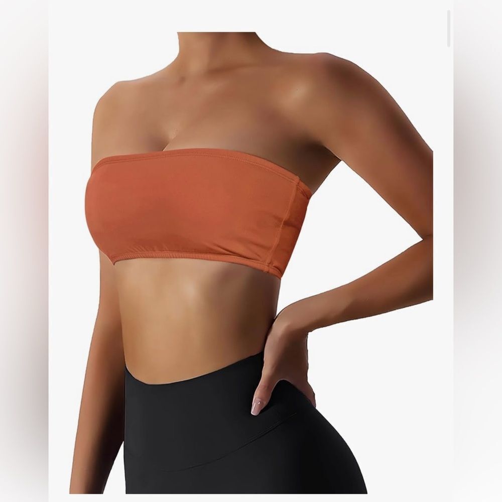 Women’s Padded Bandeau Sports Bra Strapless Wireless Solid Seamless Yoga Workout